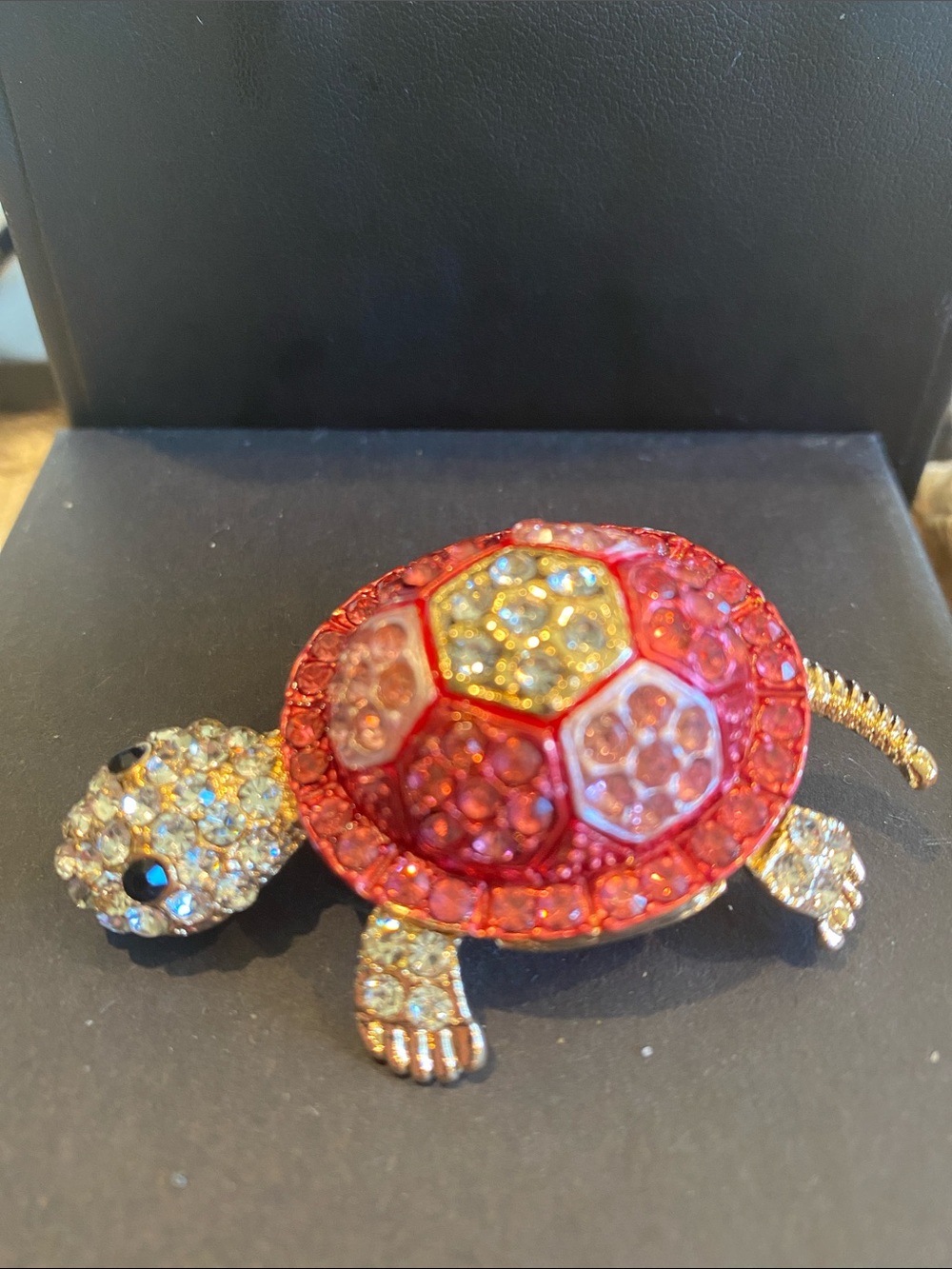 Crystal Turtle Brooch in Pink and Gold Tone